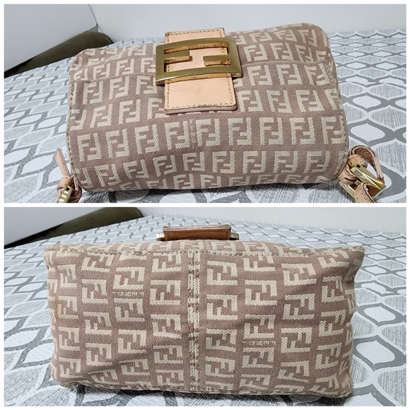 Fendi Vintage Zucchino Canvas Mini Baguette Shoulder Bag Beige/Pink - Picture 9 of 15
